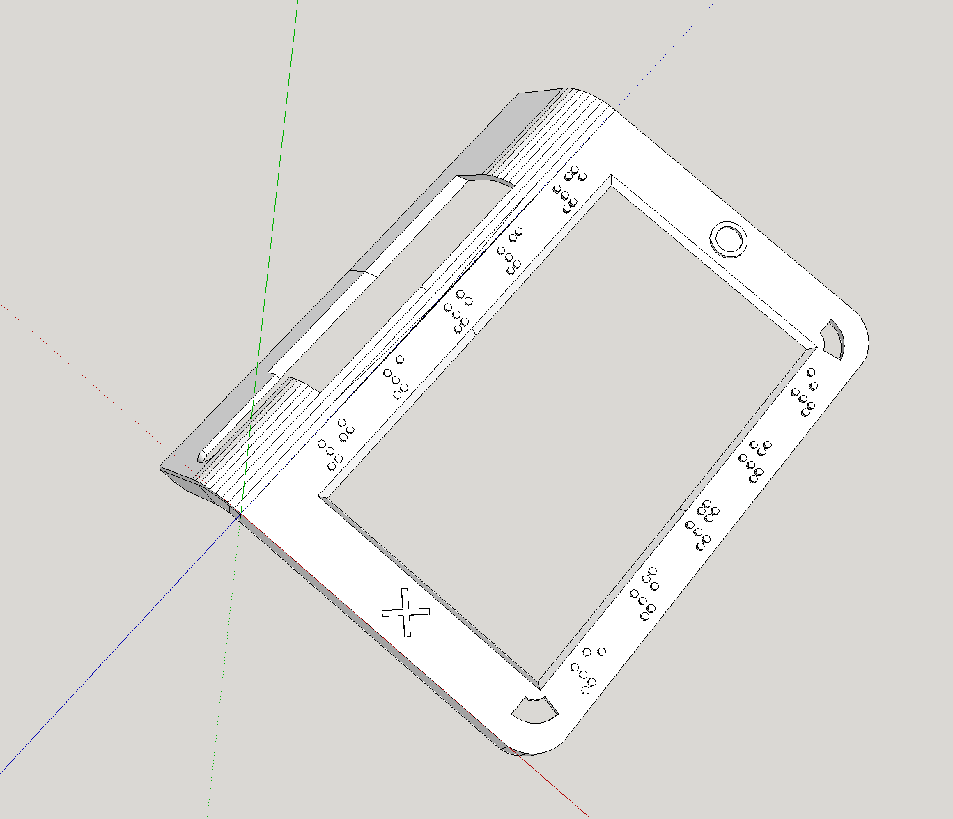 The frame modelled in SketchUp, Braille markers along each edge