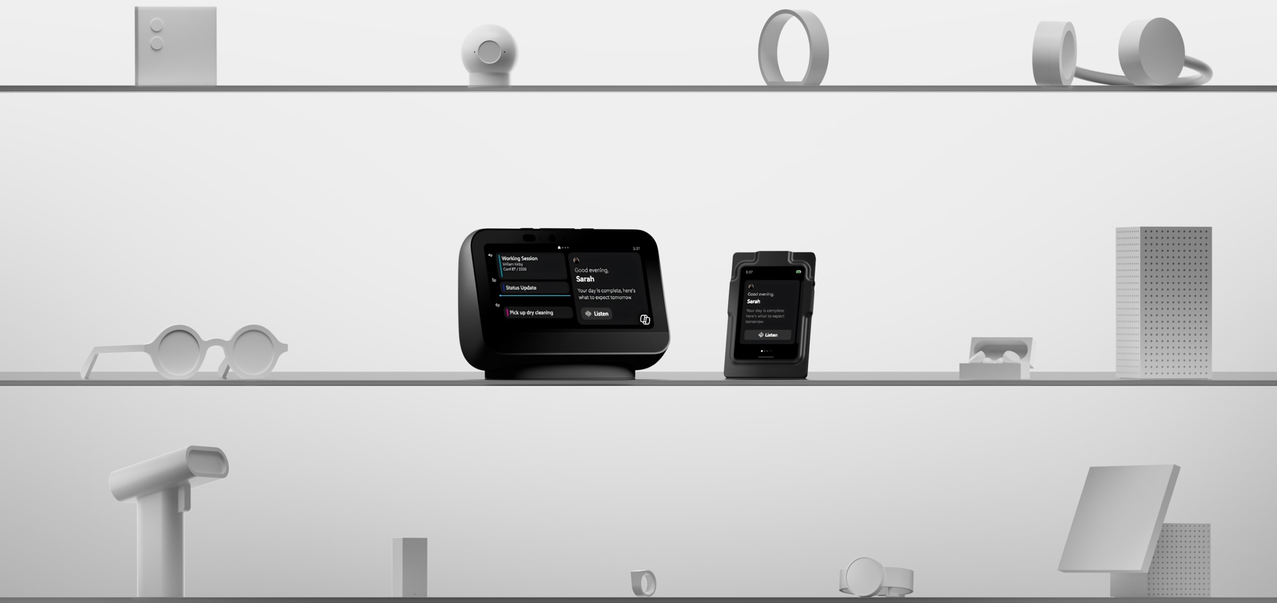 Project Solara reference devices arranged on a light studio shelf
